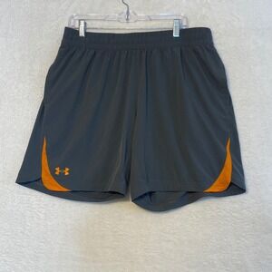 Under Armour Mens Gray Orange Logo Athletic Training Shorts XL